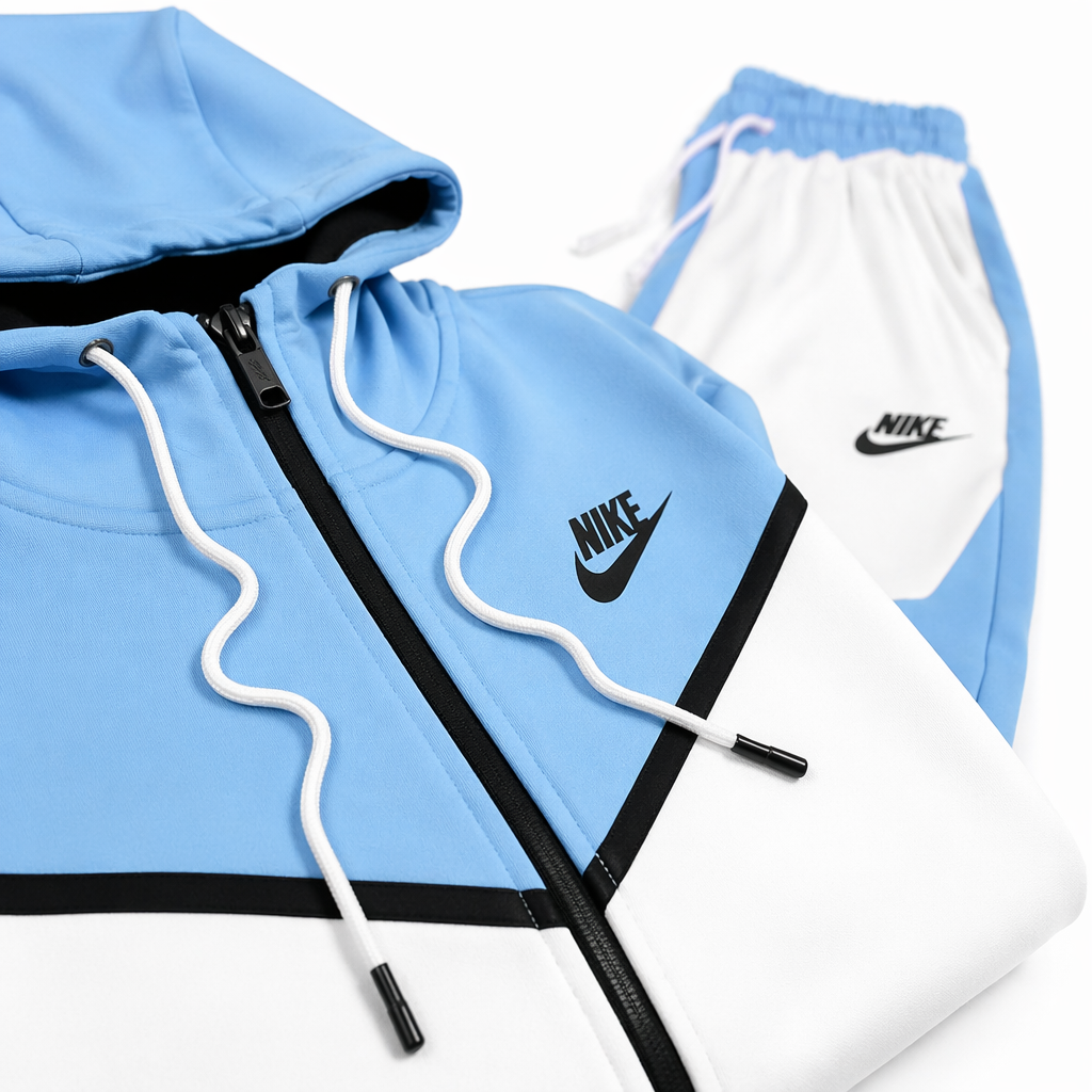 Conjunto Tech Fleece Nike - Azul Claro e Branco