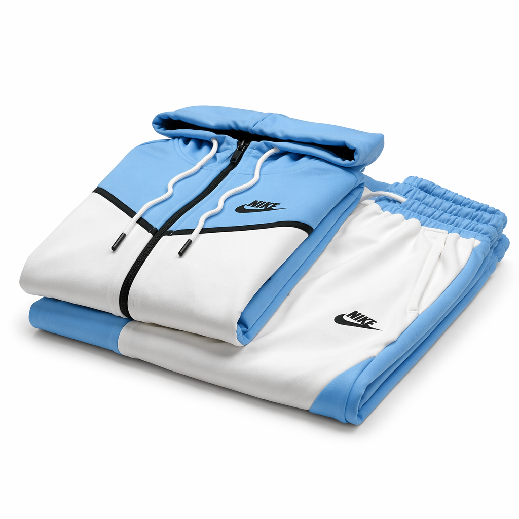 Conjunto Tech Fleece Nike - Azul Claro e Branco