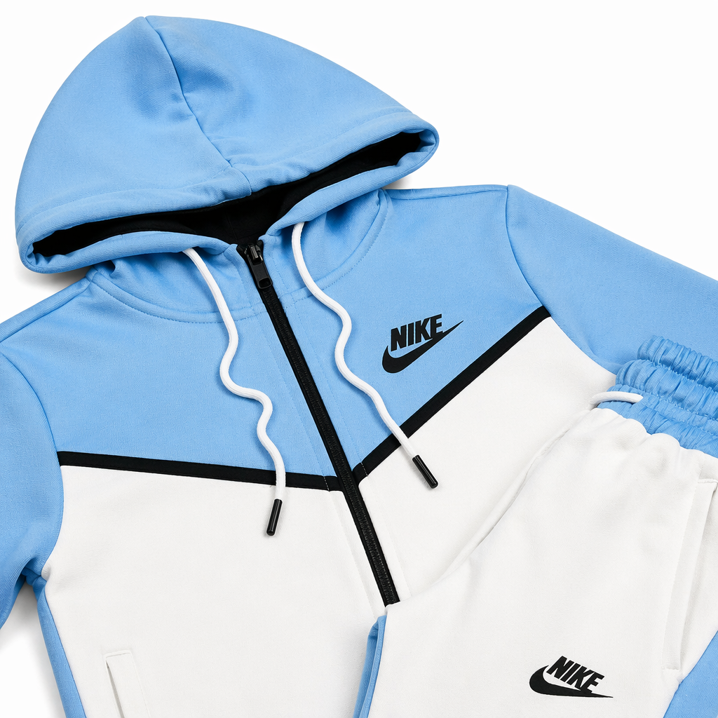 Conjunto Tech Fleece Nike - Azul Claro e Branco
