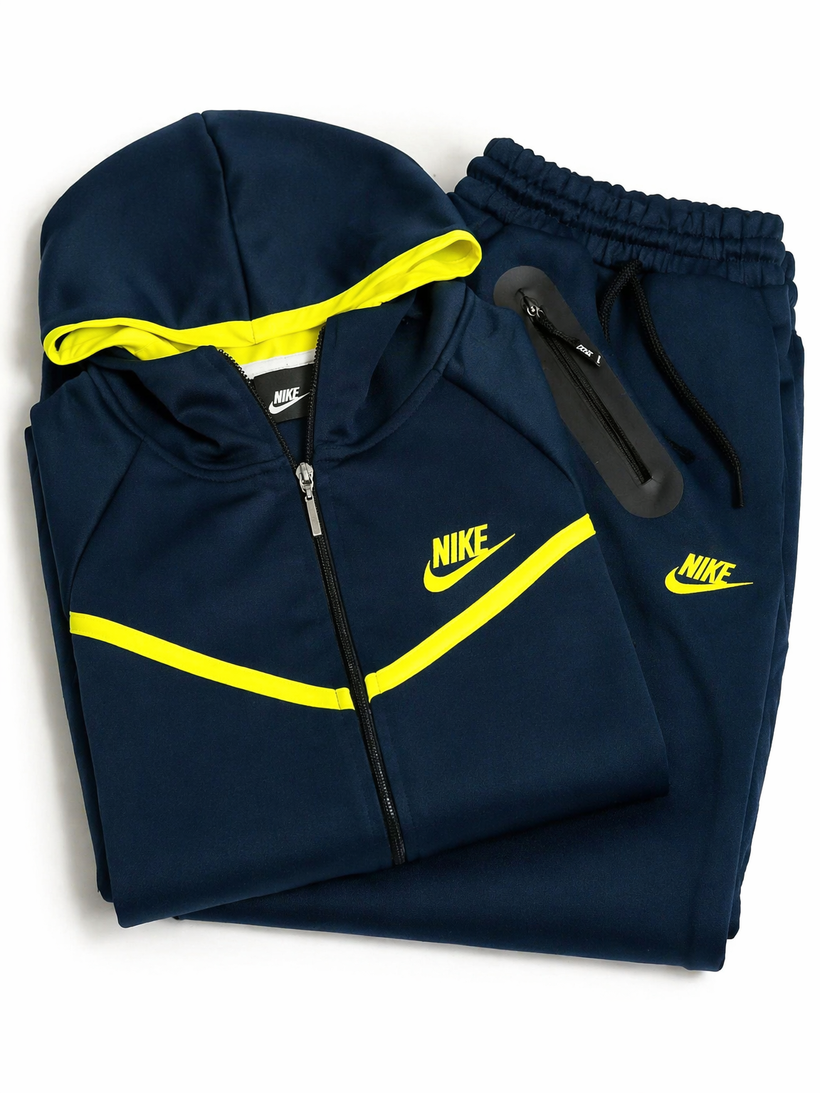 Conjunto Nike Tech Fleece Azul Marinho e Amarelo Neon